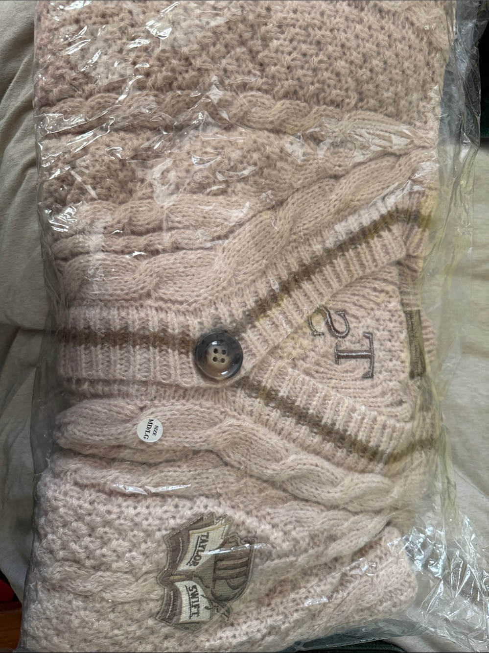 Taylor Swift Tan Cable Knit Cardigan with Crest